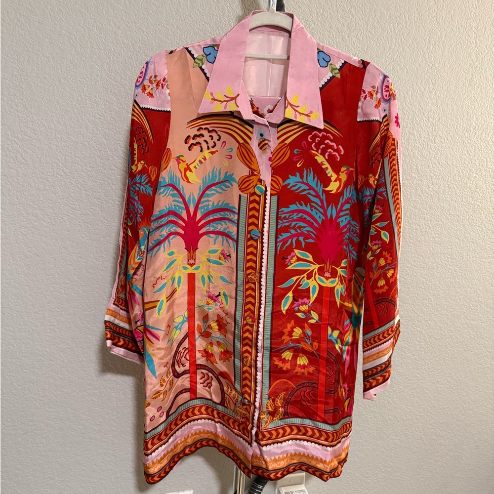 Colorful Patterned Button-Up Matching crepe co ord set